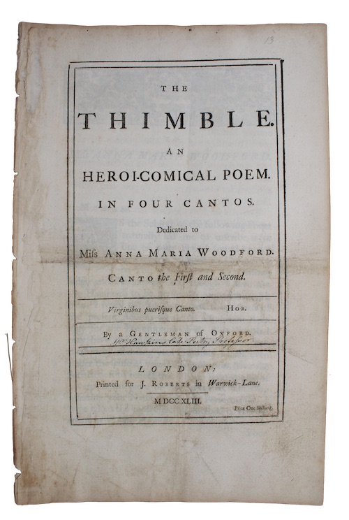 Photo of "The thimble. An heroi-comical poem. ..."