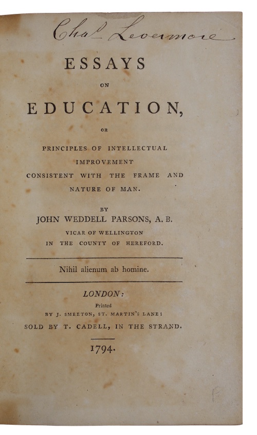 Photo of "Essays on education, or principles ..."