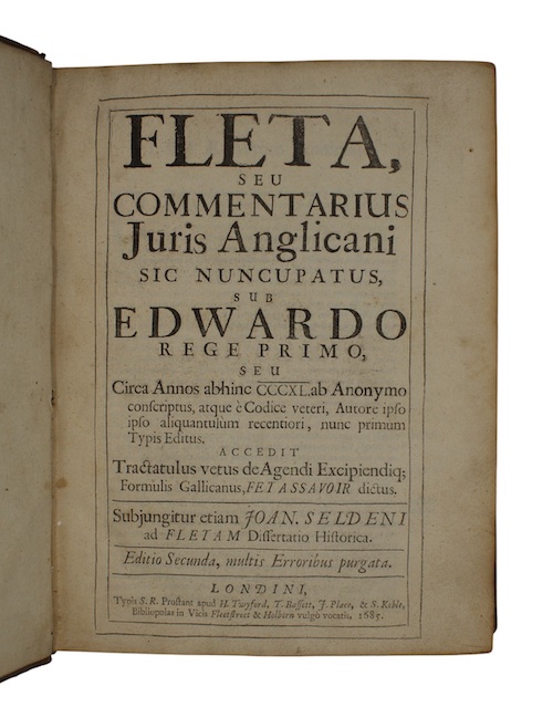 Photo of "Fleta, seu commentarius Juris Anglicani ..."