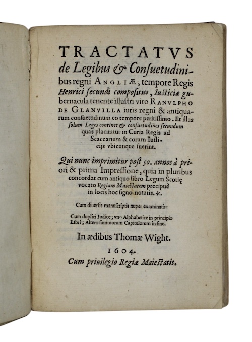 Photo of "Tractatus de Legibus & Consuetudinibus ..."