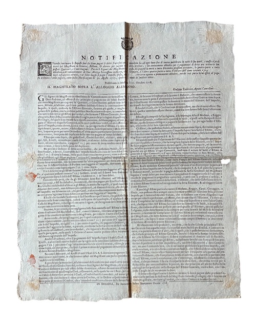 Photo of "Notificazione Dovendo continuare le Imposte ..."