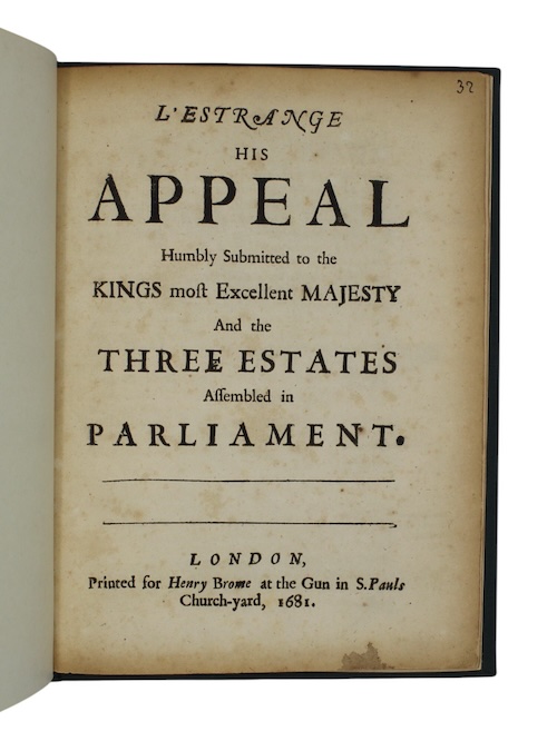 Photo of "L'estrange his appeal Humbly Submitted ..."