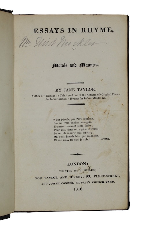 Photo of "Essays in rhyme, on Morals ..."