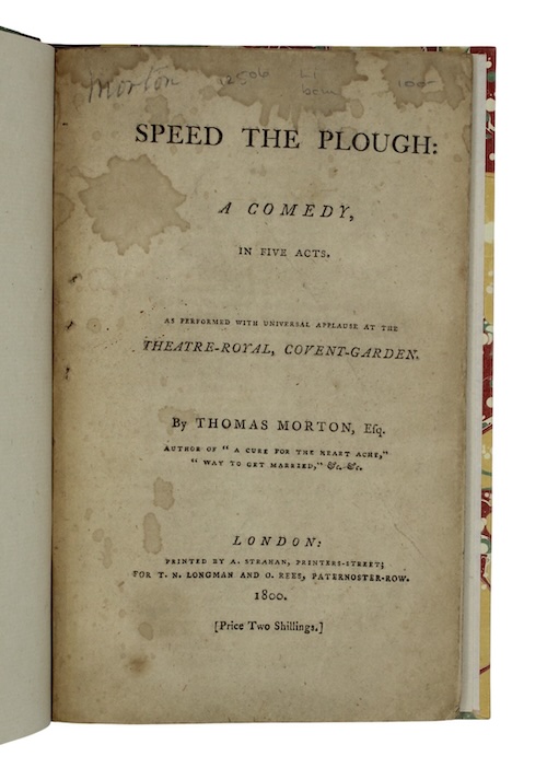 Photo of "Speed the plough: a comedy, ..."