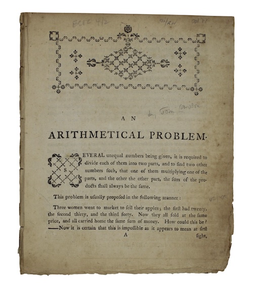 Photo of "[Drop-head title:] An arithmetical problem"